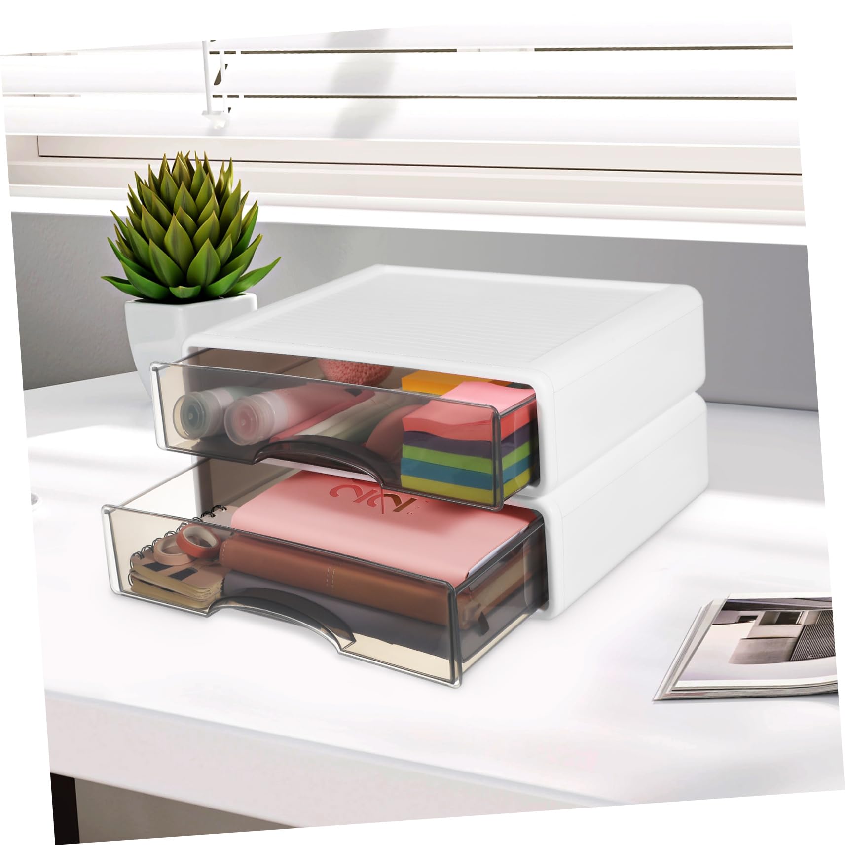 Lurrose 2pièces Boîtes de Rangement de Bureau à Organisateur de Papeterie Porte-documents Design Épuré pour Maison et Bureau