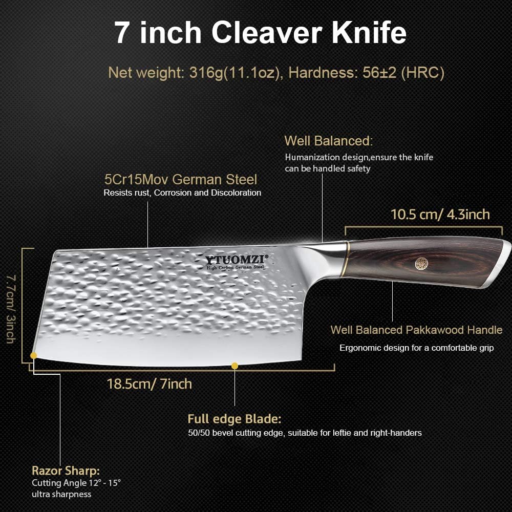 Non-stick Cleaver Knife 7-inch, Chinese Chef's Knife for Kitchen, High Carbon German Stainless Steel Vegetable Chopping Knife, China Chopper | CaiDao, Ergonomic Handle, Gift Boxed (7" Meat Cleaver) - Image 4