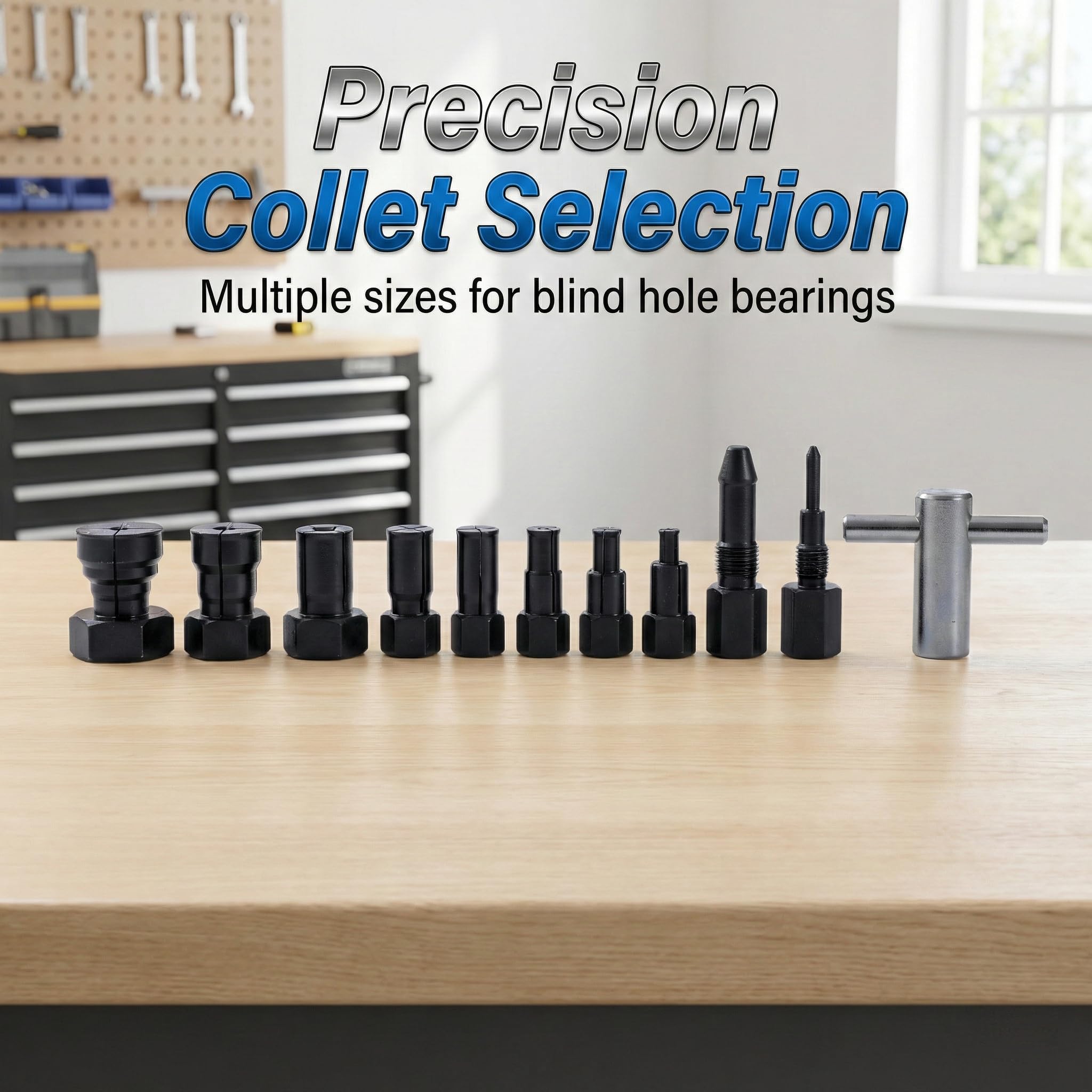 KATSU Tools - Set di 12 pezzi per estrattori di cuscinetti interni per fori ciechi con martello a scorrimento e mandrini espandibili 8-32 mm per officina auto e moto, Modello 450745
