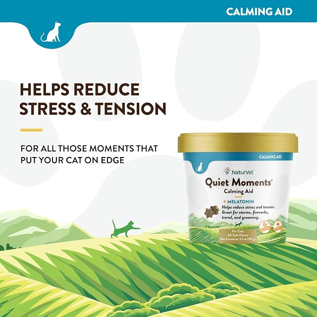 Foto 3 de 8 de NaturVet Quiet Moments Calming Aid Plus Melatonina para Gatos, 60 Unidades masticables Suaves