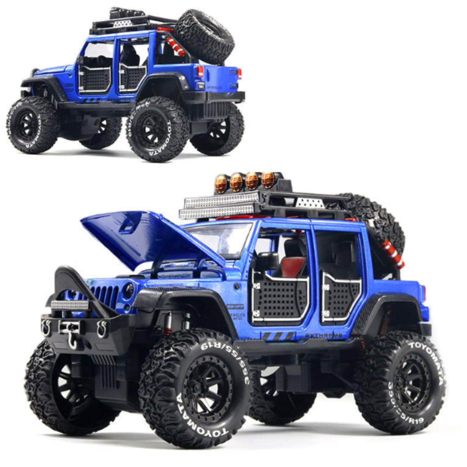 S SGTT PROSGTT PRO 1:24 Scale Diecast Vehicle - Jeep Off-Road Kings Jeep Wrangler Unlimited with Variable ColorS Option (BLUE)