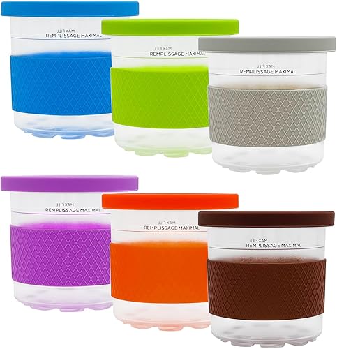 Paquete de 6 pintas de helado de repuesto con tapas y fundas de silicona, compatibles con la máquina de helados Ninja Creami, modelo serie NC301,