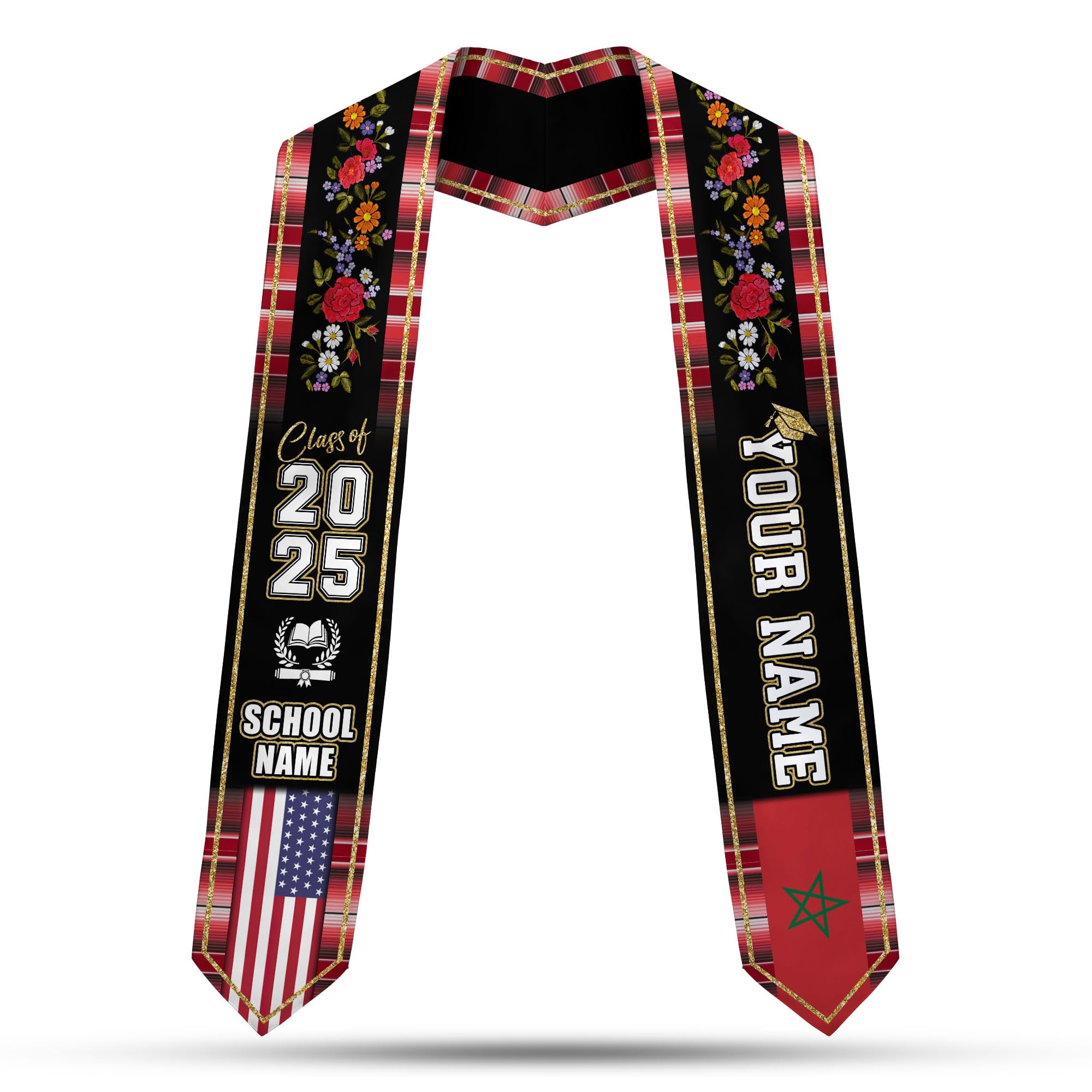 Personalized Morocco Graduation Stole, Moroccan Graduation Sash, Morocco Flag Graduation Stole, Class of 2025 Mrc6