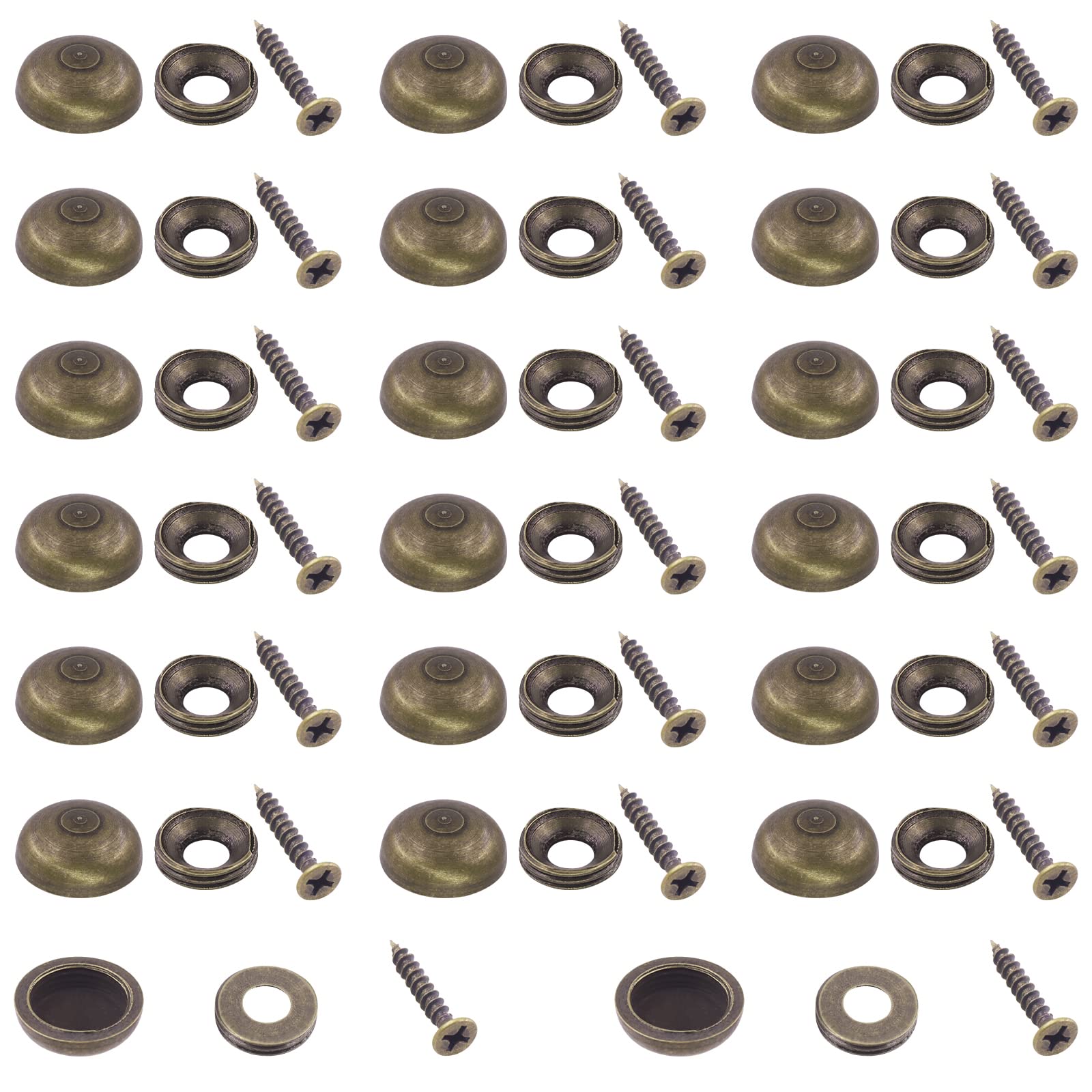 Keadic 60 Pcs Bronze Mirror Screws Assortment Set Retro Cap Cover Nails Fasteners with Screws, Vintage Upholstery Tacks Thumb Tacks for Wall Hanging