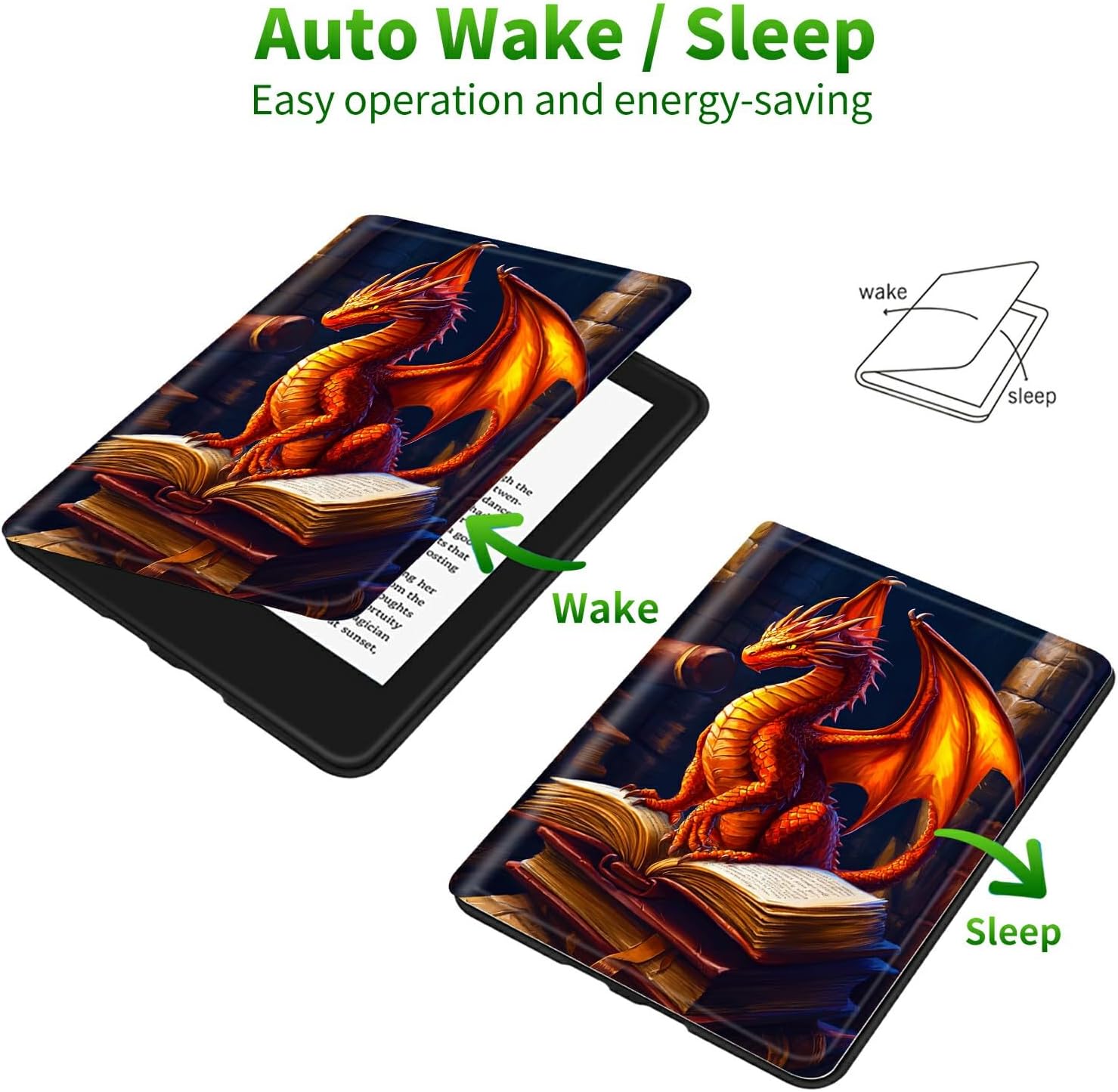 for 6.8" Kindle Paperwhite (11th Generation, 2021 Release) E-Reader Case, Shockproof Smart Protective Multi-Angle Viewing Tablet Cover for Women Men with Auto Sleep/Wake, Book Dragon