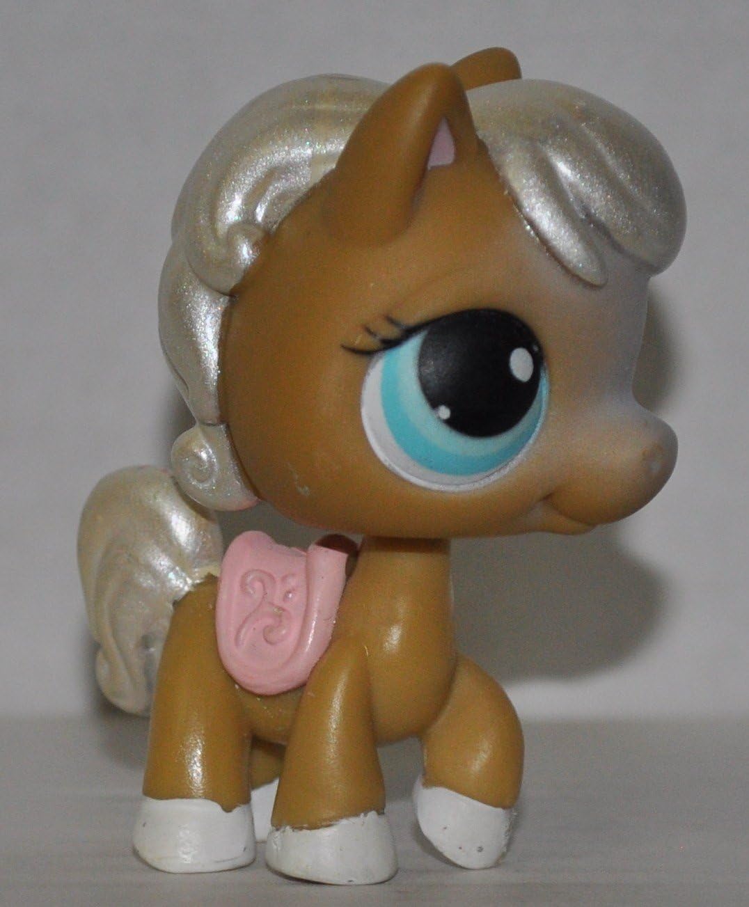 Horse #124 (Tan, Aqua Eyed, White Hair) - Littlest Pet Shop (Retired) Collector Toy - LPS Collectible Replacement Figure - Loose (OOP Out of Package & Print)