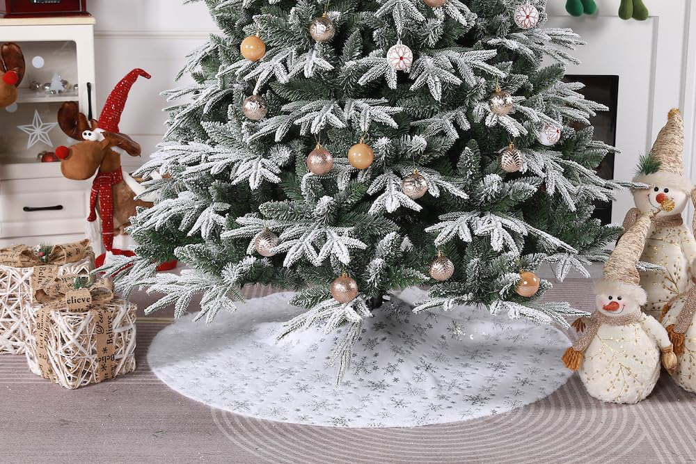 Okrągły koc na choinkę z płatkami śniegu, na ozdoby choinkowe, dekoracja bożonarodzeniowa, stojak na Boże Narodzenie, złoty, 150 cm