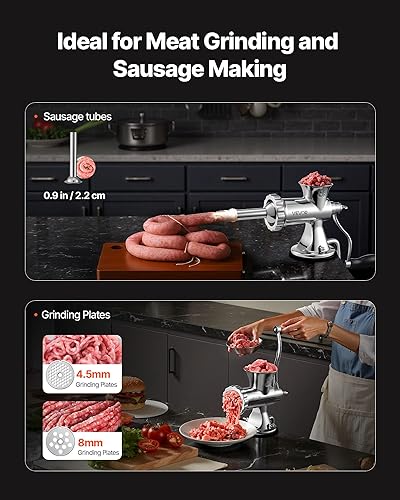 Miniatura 23 de VEVOR Picadora de carne manual de acero inoxidable 304, accionada a mano, máquina multifuncional de salchichas, máquina de café en polvo