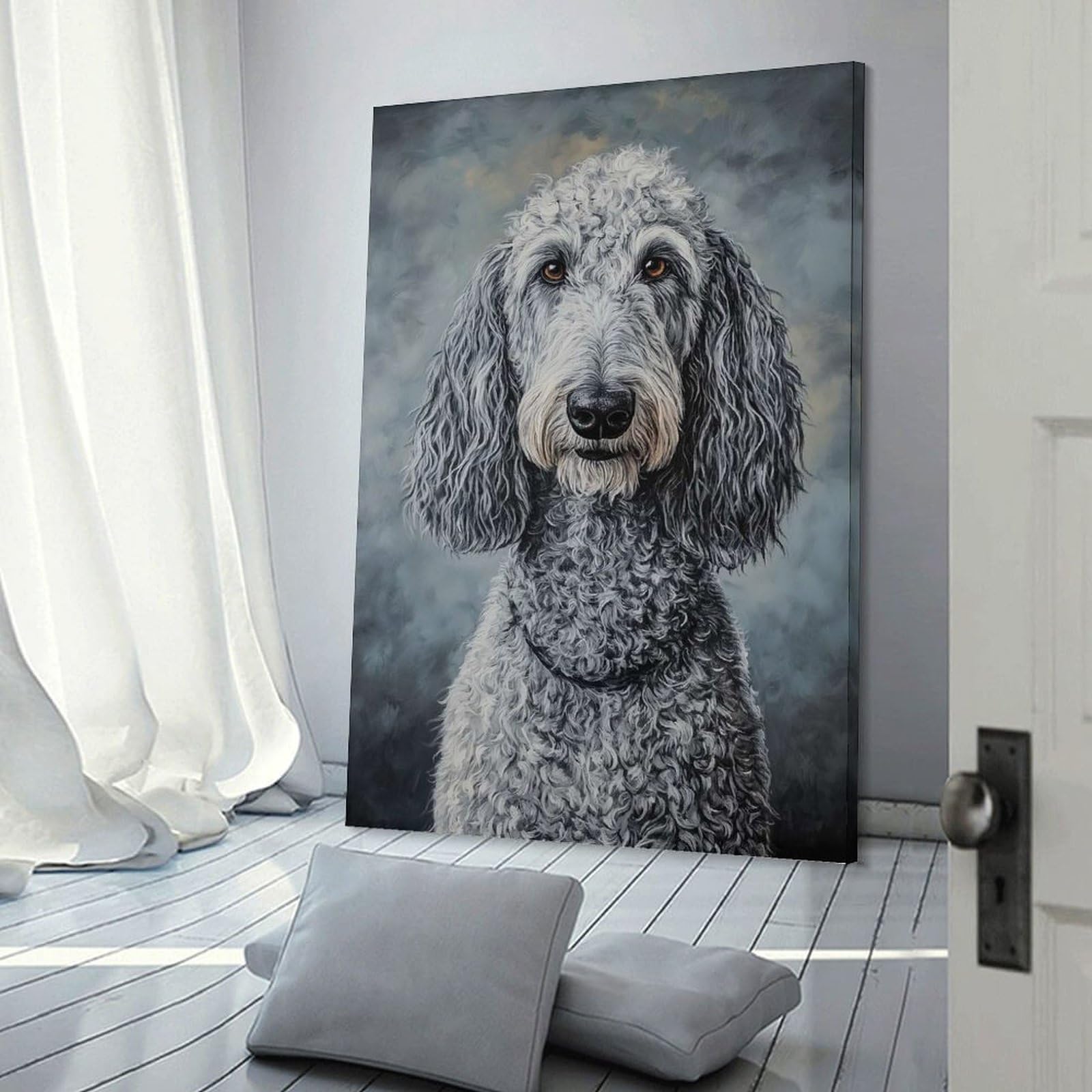 Junmoney Grey Dog Portrait Hanging Wall Art, 08x12inch(20x30cm), for Bedroom Walls, Guest Spaces Or Lounges, An Easy Wall Refresh for Bedrooms