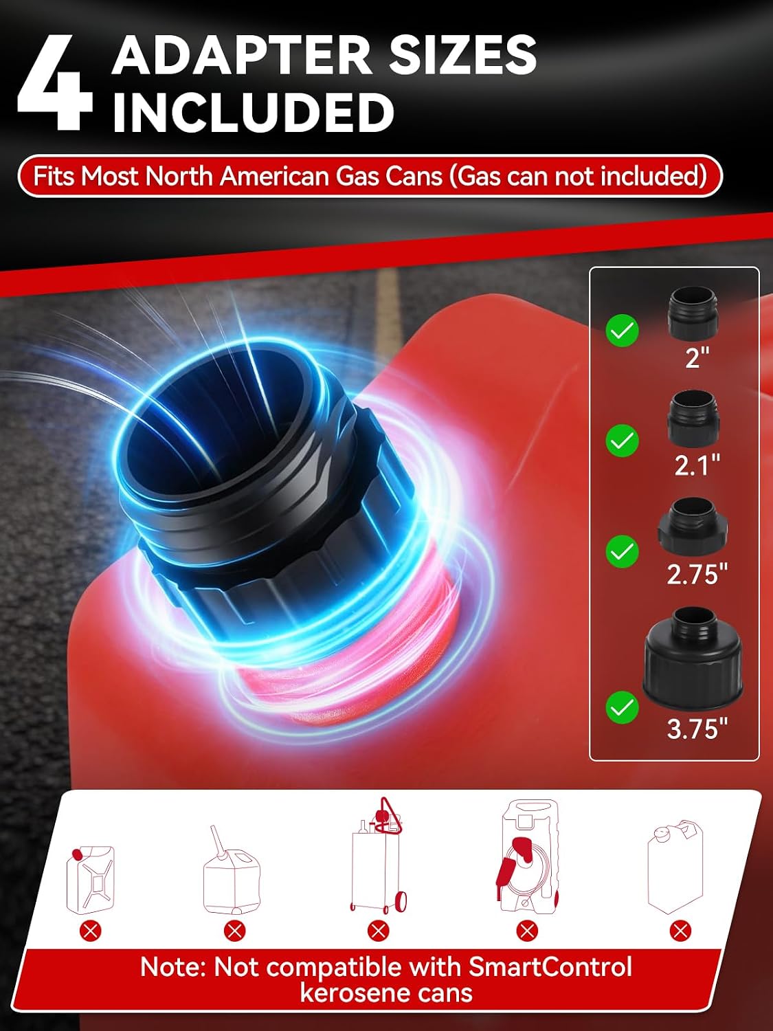 3.2 GPM Fuel Transfer Pump, USB Type-C & AA Battery Powered, Auto-Stop Sensor, 51" Hose with 4 Adapters, Portable Gas Diesel Kerosene Pump for Cars, Boats, Lawn Mowers, Generators