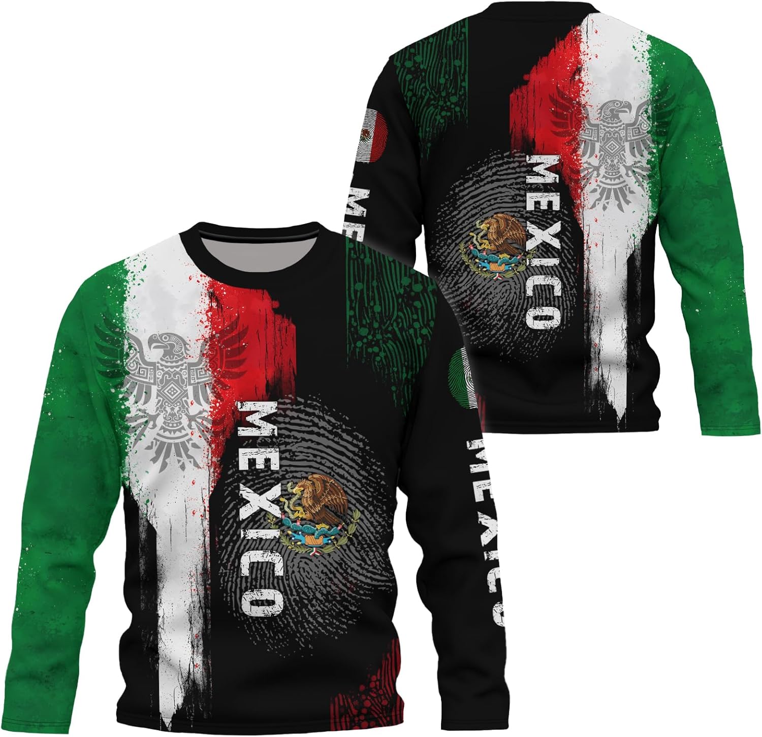 Mexico Eagle Long Sleeve T-Shirt Mexican Flag Tee 3D Printed Mexico Jersey Round Neck Long Sleeve Top Unisex - Image 5
