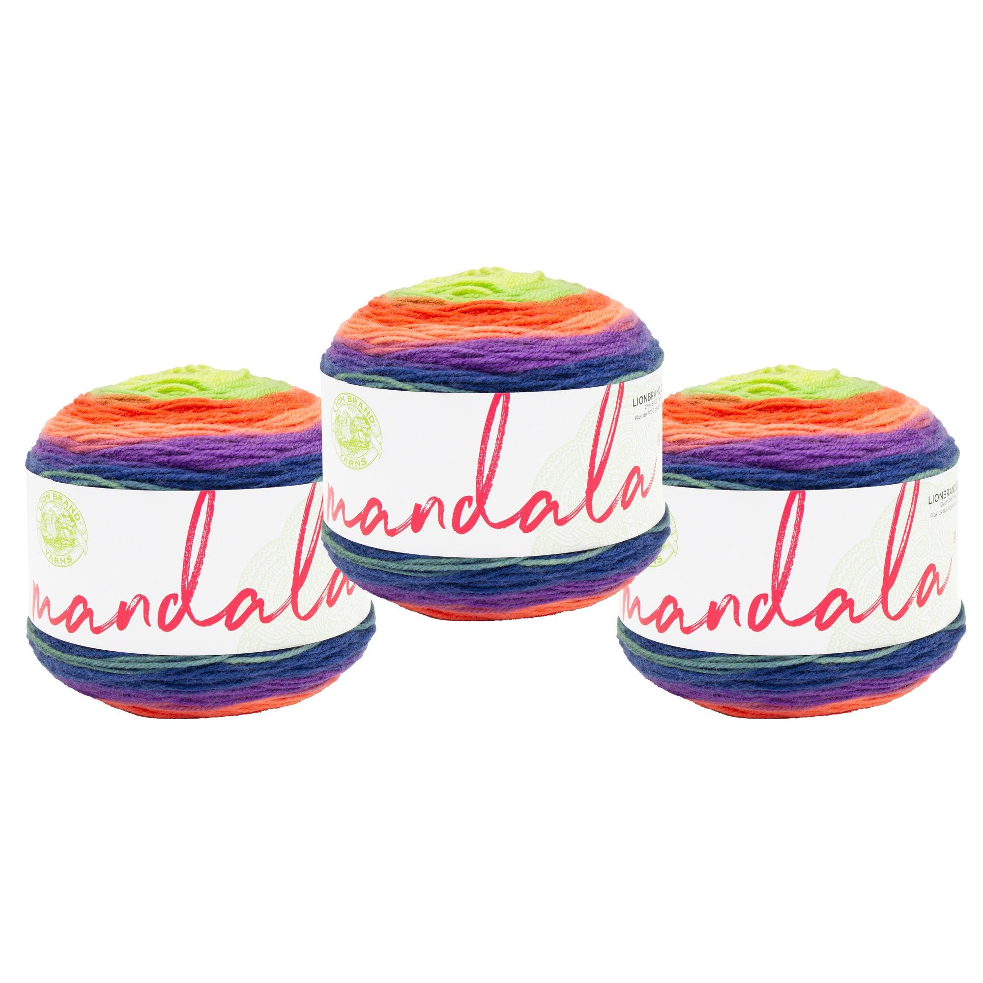 Lion Brand Yarn Mandala, Multicolor Yarn for Knitting, Crochet and Crafting, Slimer, 3 Pack