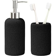 Bathroom Accessory Set Black, Soap Dispenser and Toothbrush Holder