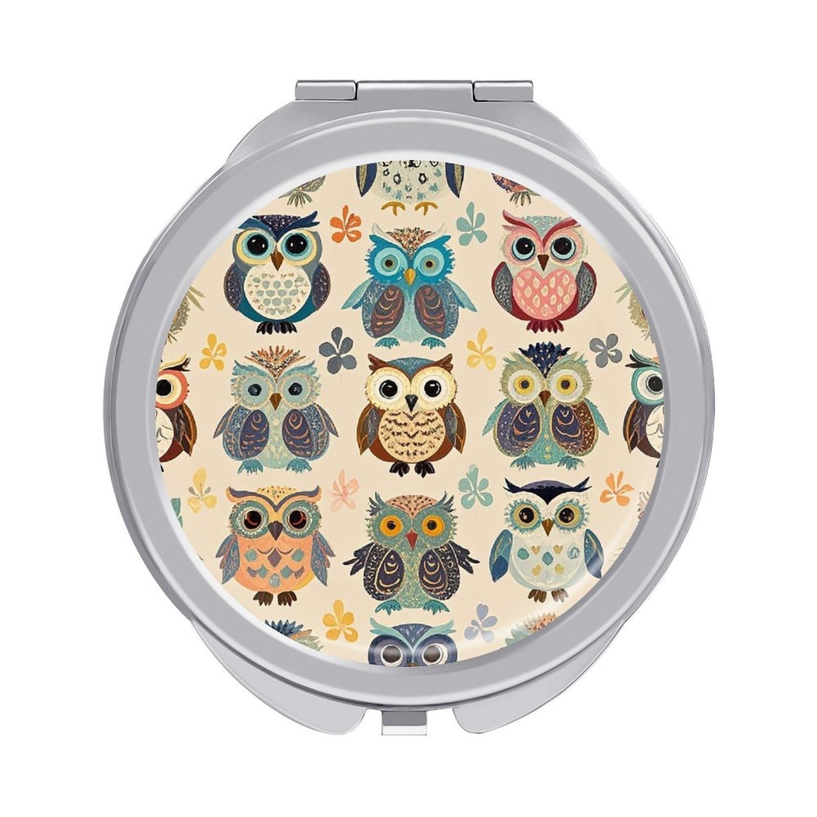 FekiLoot Color Owl Pattern Compact Mirror for Purse Portable Travel Makeup Mirrors Metal Magnifying Pocket Mirror Double Sided Small Handheld Mirrors for Women Travel Essentials