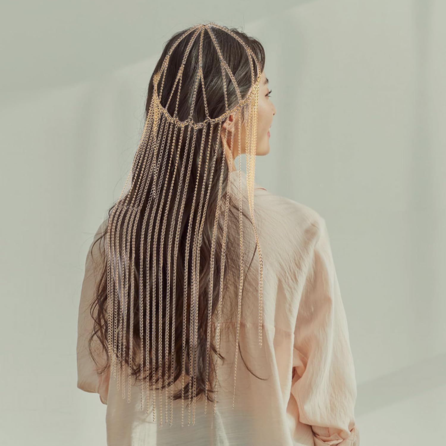 Long Tassel Head Chain for Women Egyptian Costume Jewelry Alloy Lightweight Hair Accessory Stylish Design for Photo Taking and Halloween