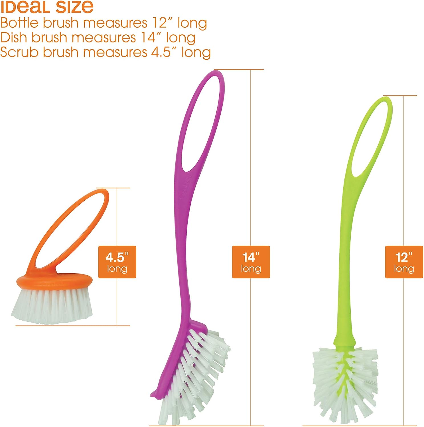 Casabella Loop 3-Piece Dish Brush Set - 15519AZ(Colors May Vary), Red Yellow Purple