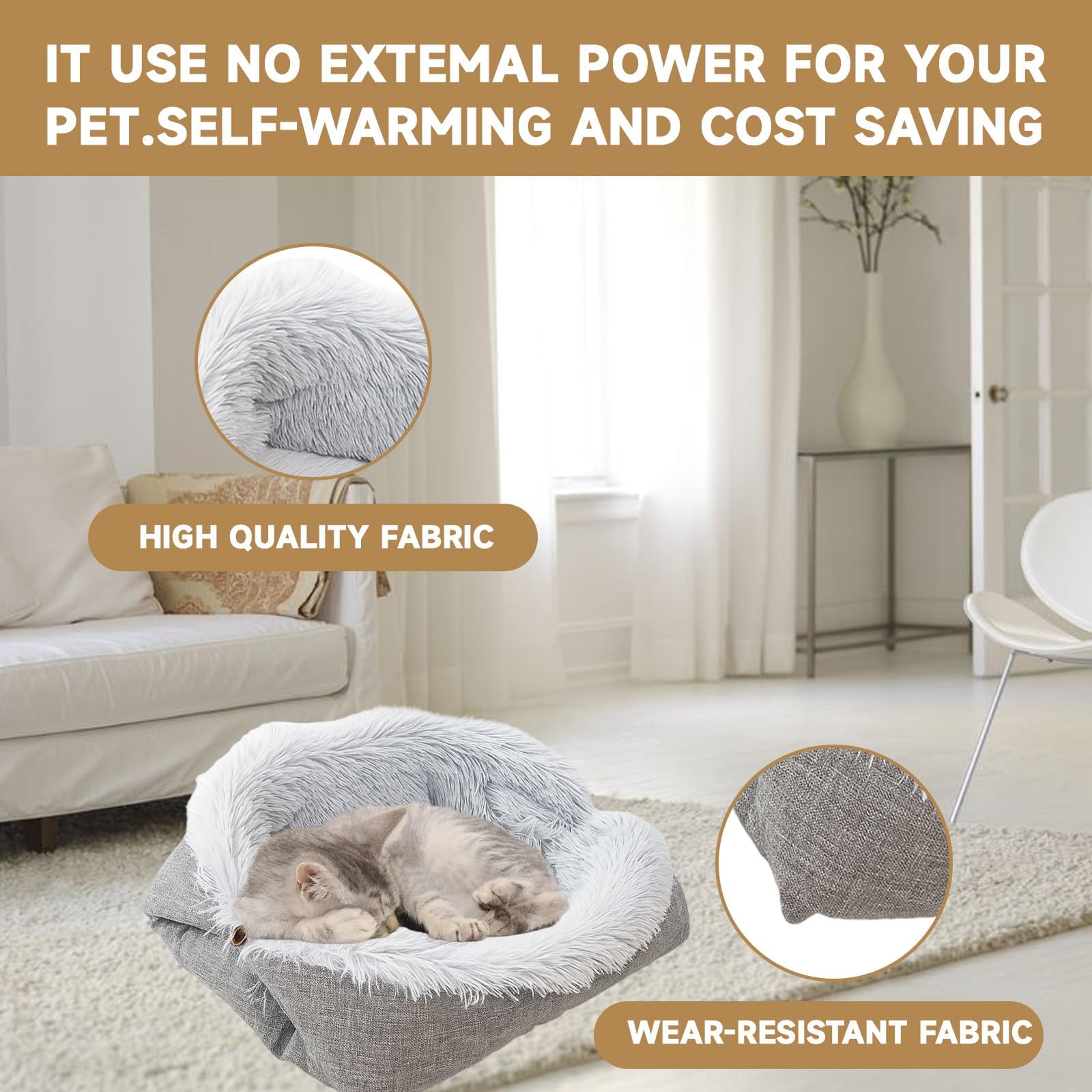 سرير مريح للقطط في الاماكن المغلقة، ناعم ودافئ وجيد التهوية، كيس نوم للقطط مصنوع من مواد امنة وغير سامة، مناسب لجميع المواسم، عش مثالي للحيوانات الاليفة، 61 × 51 سم، رمادي