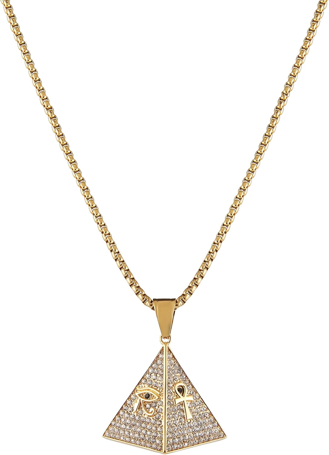 AsAlways 18K Gold Plated Pyramid Necklace for Men Stainless Steel Cubic Zirconia Coptic Ankh Cross Eye of Horus Ancient Egypt Pendant Necklace - Image 5