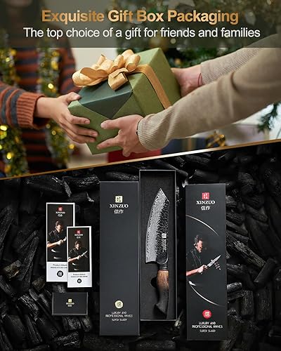 Miniatura 7 de XINZUO Cuchillo Santoku de Damasco afilado de 7.6 pulgadas, cuchillo profesional de 67 capas de acero de Damasco para carne para el hogar y la