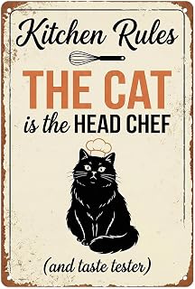 Cat Funny Vintage Metal Tin Sign Wall Decor, 8x12 Inch | Black Retro Wall Art for Restroom, Kitchen and Dining room