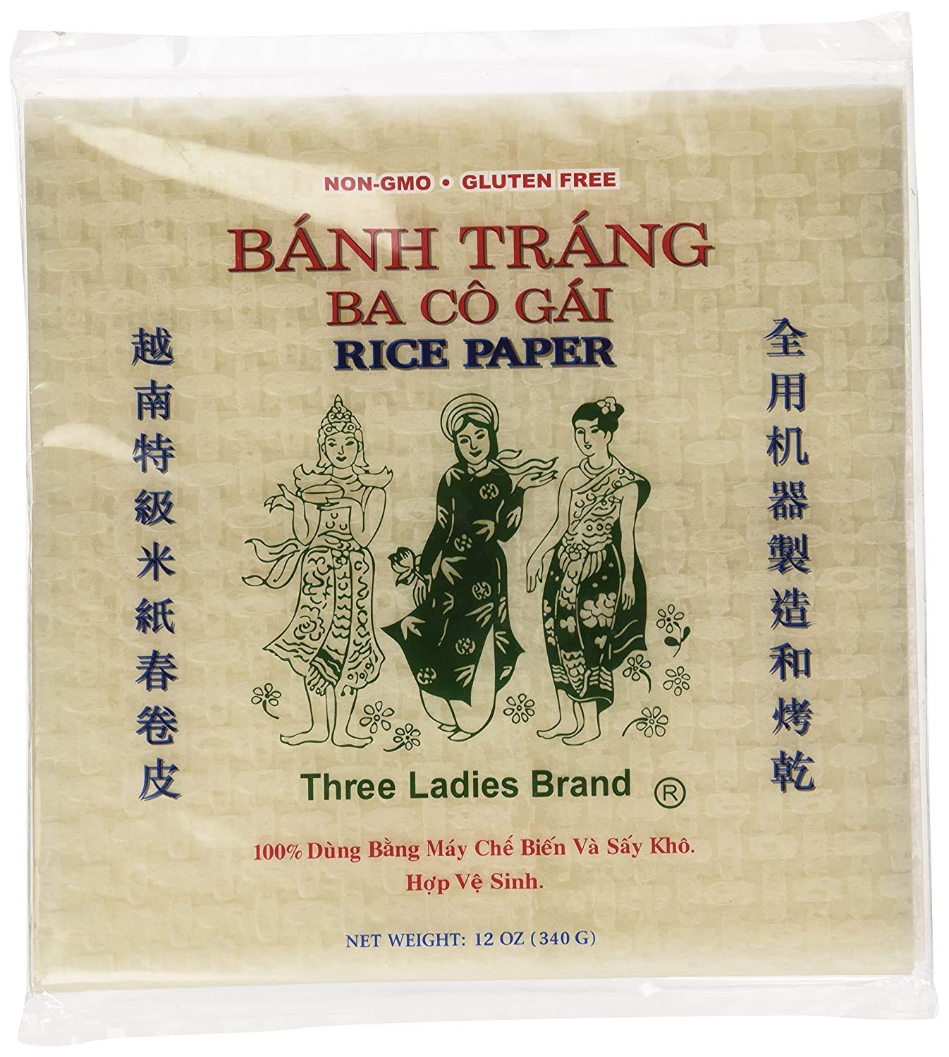 Three Ladies Brand Spring Roll Rice Paper Wrapper (2 Packs) Round, 22cm