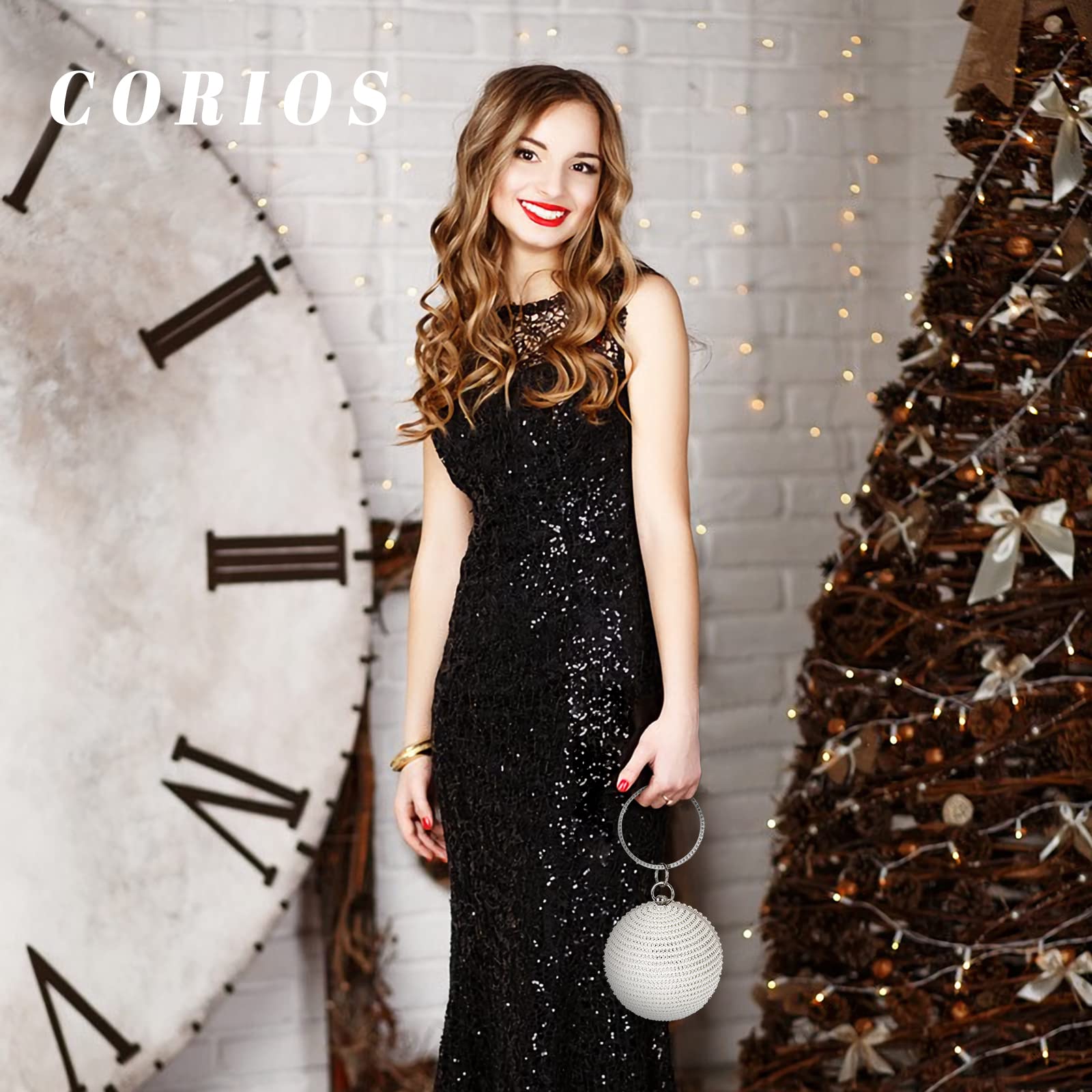 Bolso de Noche para Mujer Bola Redonda Diamantes de Imitación Clutch Perlas Cartera de Mano Embrague Bolso de Fiesta Bolsos Bandolera para Fiesta de Graduación Banquete Boda Plata