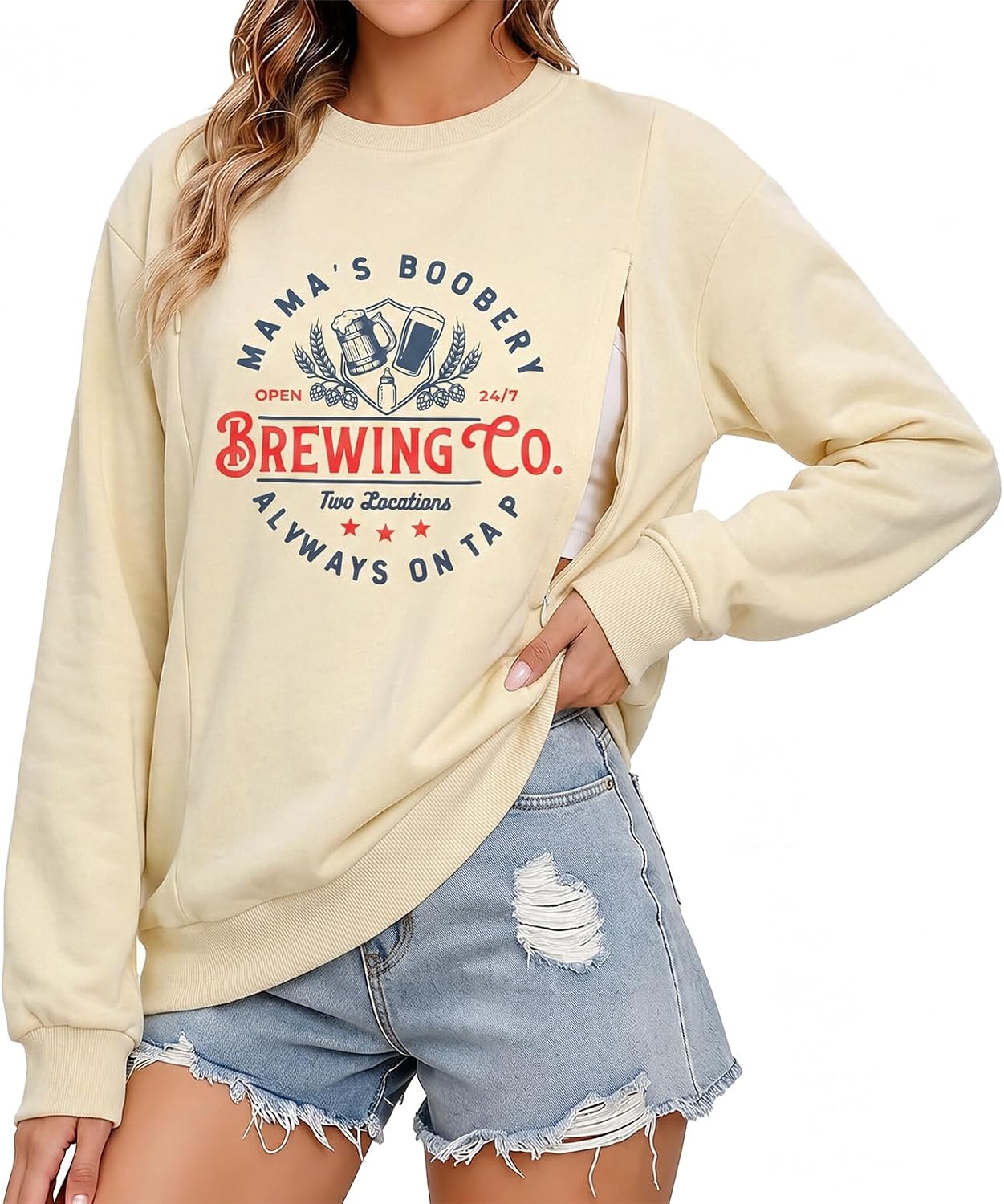 UNIQUEONE Women Nursing Sweatshirts for Breastfeeding - Friendly Zipper Maternity Sweater Long Sleeve Mama Pullover Tops