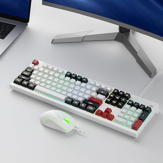 MageGee Creamy Keyboard and Mouse Combo, K2 Classic Keyboard, Wired RGB Backlit, 104 Waterproof, Ergonomic, PC/Laptop/MAC - Knight Red