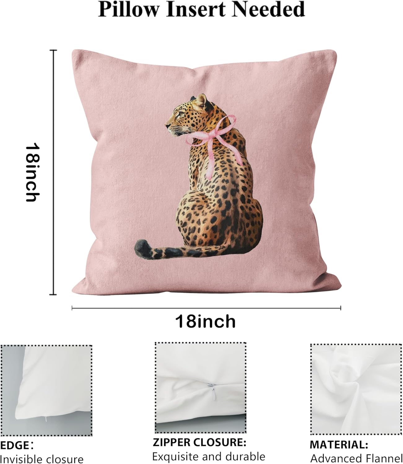 Coquette Pink Bow Leopard 18x18 Pillow Covers Set of 4, Cheetah Print Room Decor, Trendy Y2K Cheetah Lucky 8 Ball Lips Decorative Throw Pillow Covers for Girls Bedroom Dorm Apartment