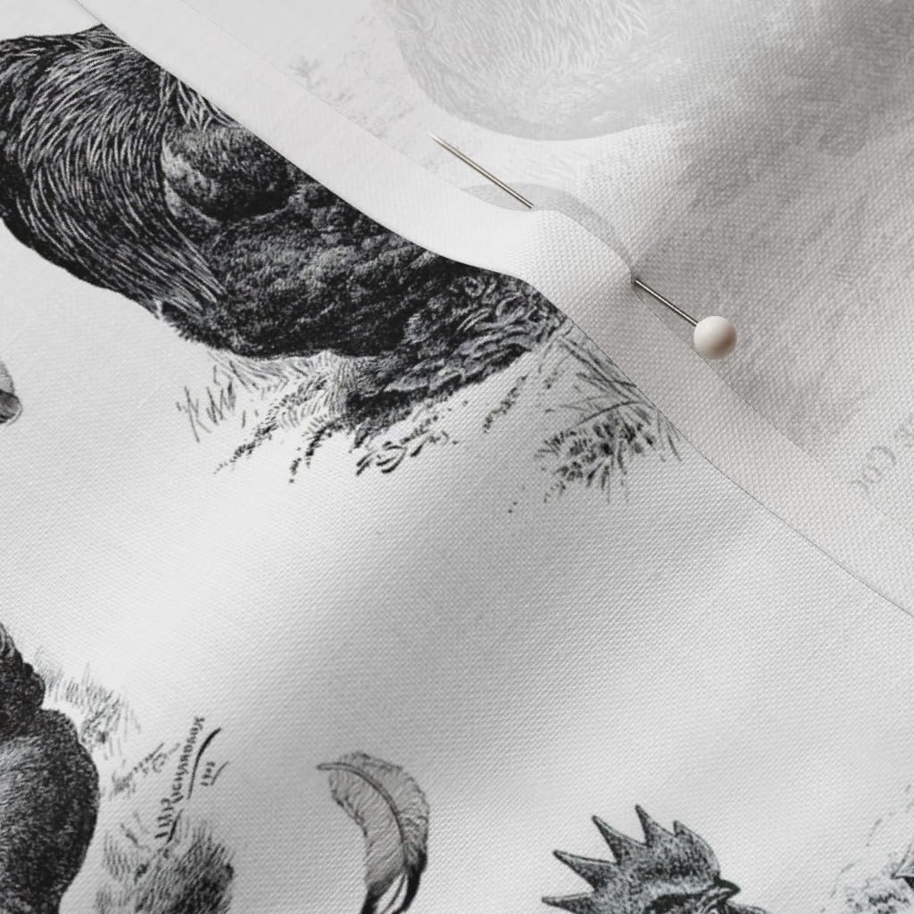 Spoonflower Fabric - Poultry White Black Toile Victorian Vintage Birds Antique Farmhouse Printed on Petal Signature Cotton Fabric Fat Quarter - Sewing Quilting Apparel Crafts Decor