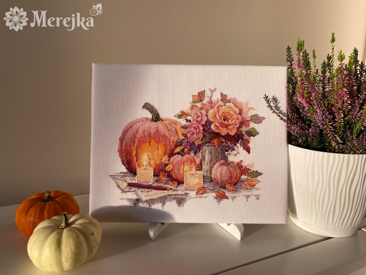 Merejka Counted Cross Stitch Kit Still Life with Pumpkins (Aida White 16ct) (Cotton)