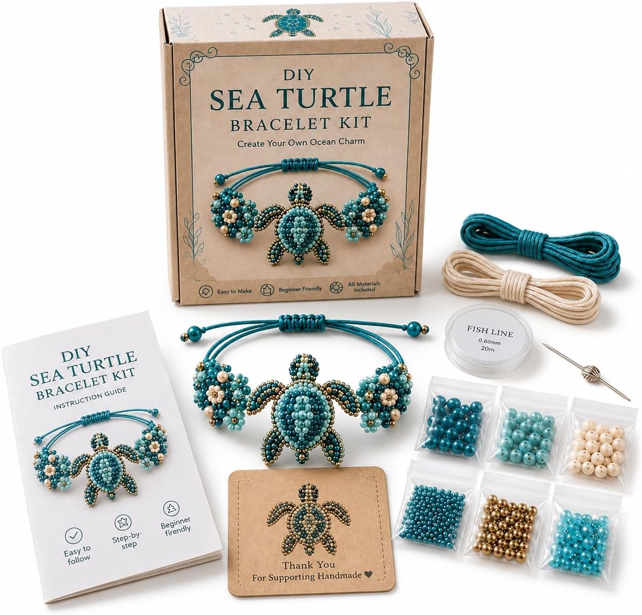 3D Animal Bead Jewellery Making Kit, DIY Beaded Bracelet Craft Set for Beginners, Step-by-Step Full Colour Instruction Included, Ideal Arts & Crafts Gift for Hobby Craft Lovers