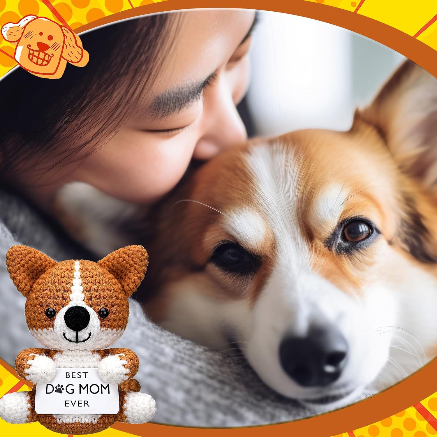 Yookeer Dog Mom Gifts for Women Positive Support Crochet for Dog Lovers Women Emotional Crochet for Mothers Day Birthday Gifts(Classic Corgi)