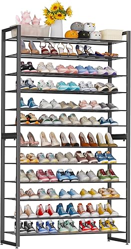 Miniatura 3 de Simple Trending Zapatero con capacidad para 60 pares, organizador de zapatos de 12 niveles, almacenamiento de zapatos apilable de metal resistente