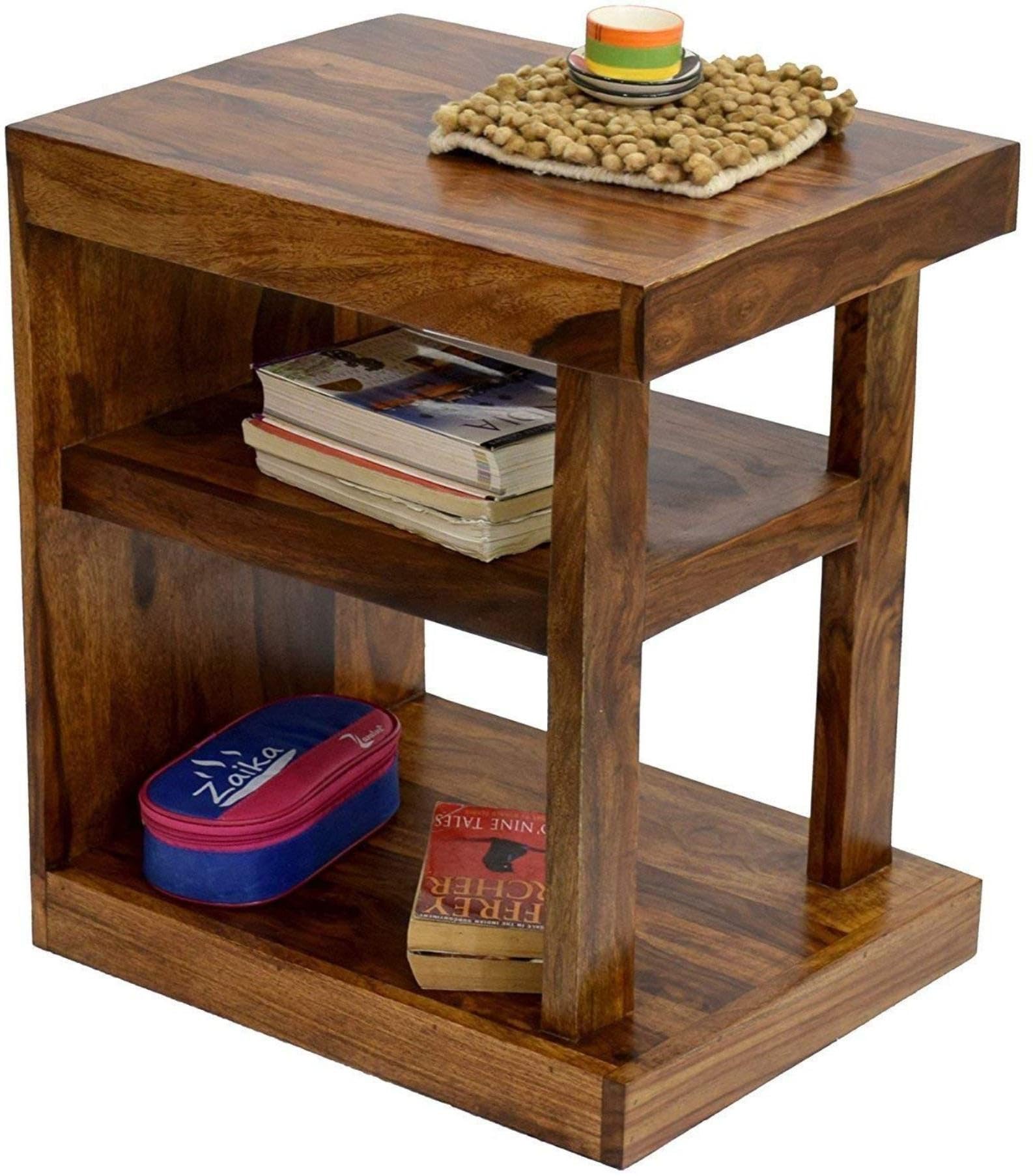 Shisso Furniture Solid Sheesham Wood Bedside End Table with 2 Shelf Storage Solid Wood Side Table (Finish Color - Brown Finish, Pre-Assembled)-image-36