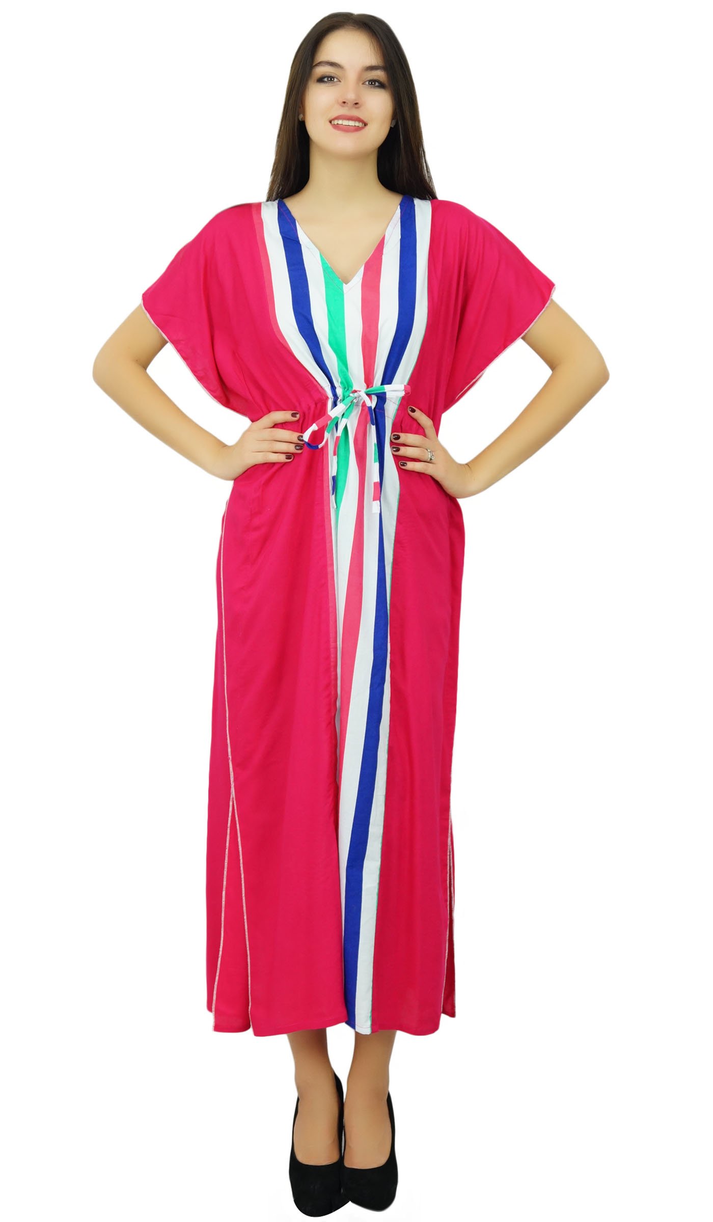 Bimba Magenta Long Cotton Kaftan Holiday Beach Cover Up Ladies Caftan Maxi Gown Dress