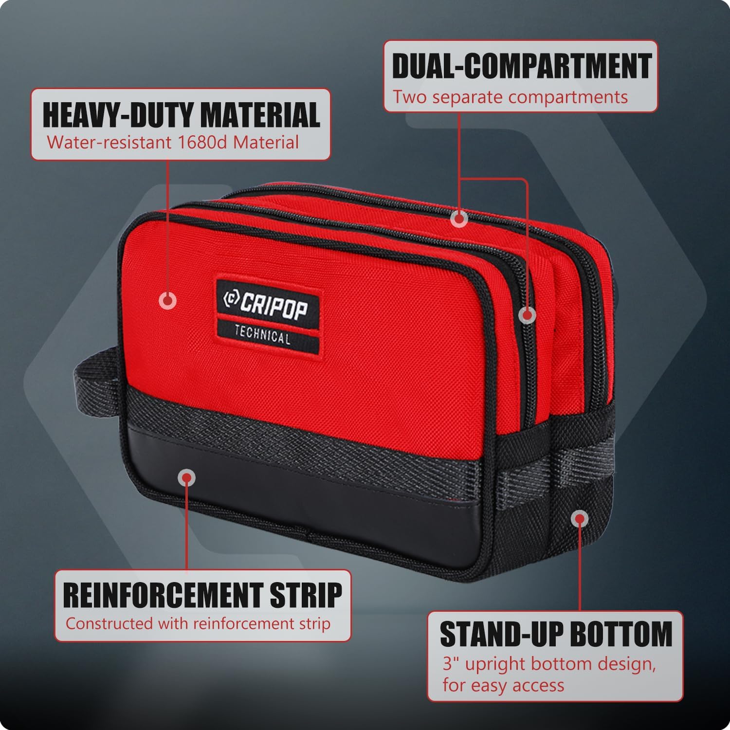 Zipper Tool Pouch Bag, 10 x 6-Inch Dual Compartments Heavy-Duty Small Tool Bag, Multipurpose Tools Storage Organizer for Tools and Crafts
