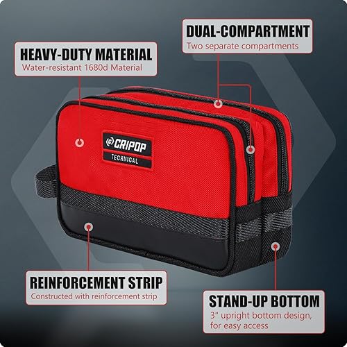 Miniatura 3 de Bolsa de herramientas con cremallera, compartimentos duales, bolsa de herramientas pequeña resistente (10 x 6 pulgadas  12 x 7 pulgadas),