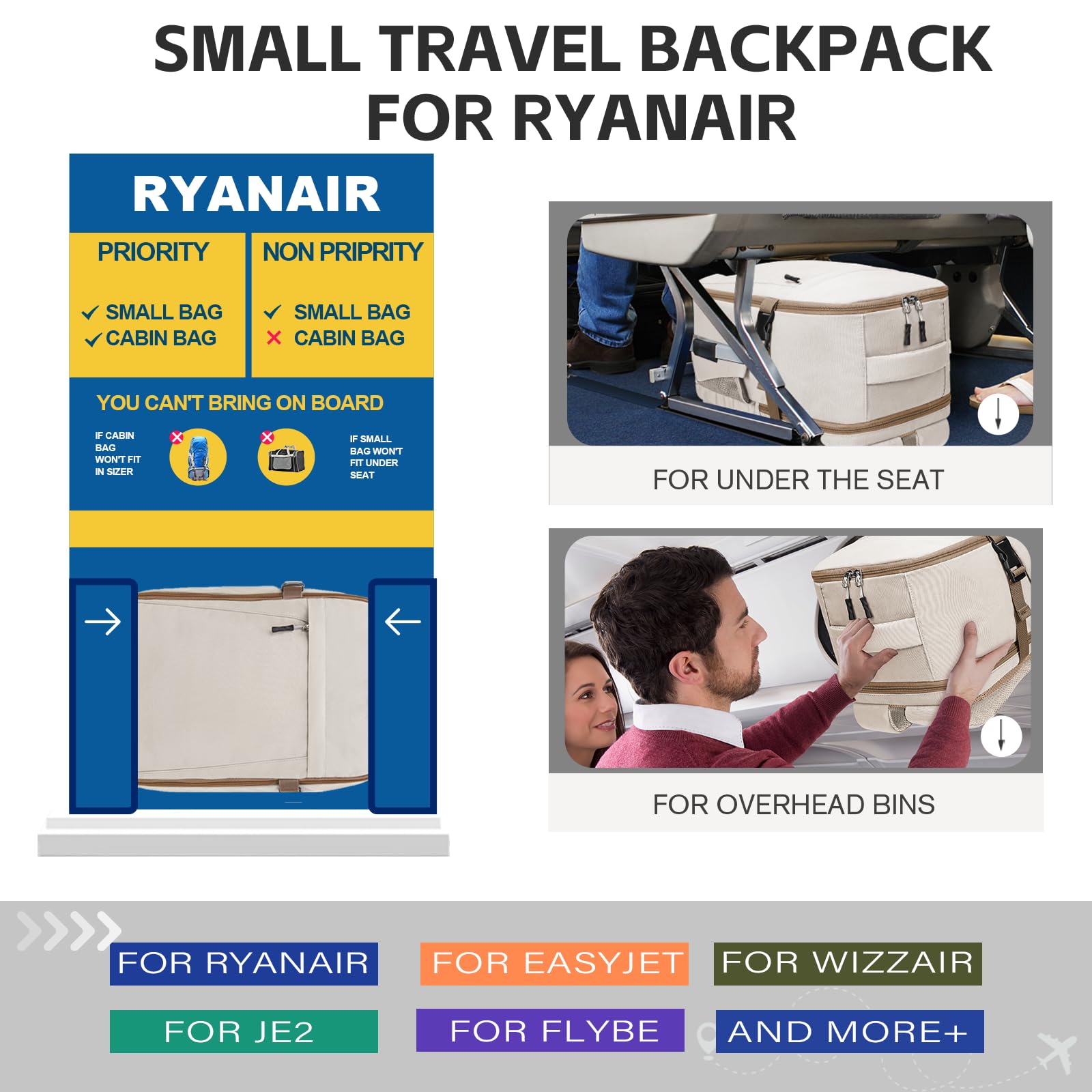 Hayayu Zaino Per Ryanair 40x30x20 40x20x25, Zaino Da Viaggio Aereo Bagaglio a Mano 40x30x20 per Wizzair per Easyjet 45x36x20,Borse Da Cabina Zainetto Donna Uomo Zaini Da Viaggio Con Foro USB