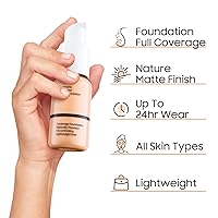 Vista 4 de Matte Full Coverage Liquid Foundation - Lightweight & Flawless Oil Control Foundation Makeup, Waterproof and Long-Lasting Skin Foundation Concealer