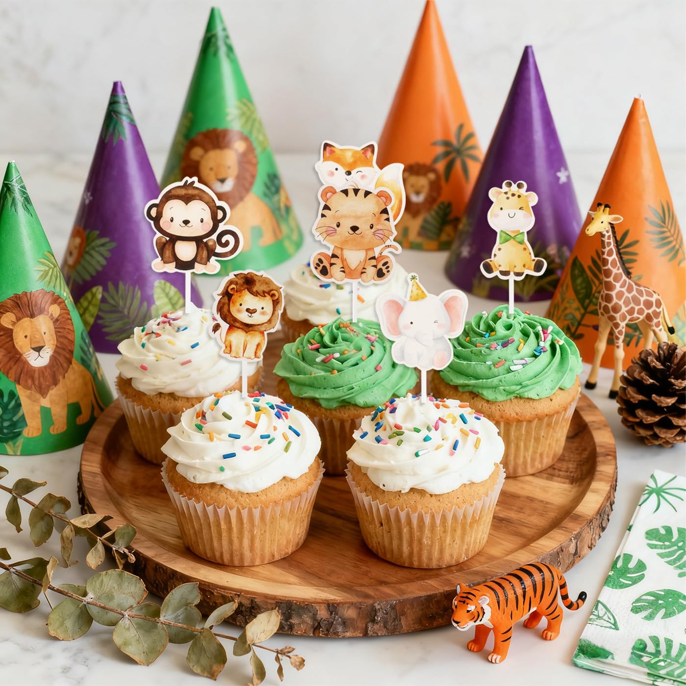 Wznnlt 34Pcs Jungle Safari Animal Cake Toppers Animal Cake Decorations for Kids Wild One Cake Topper Baby Shower Celebration Events - Image 4