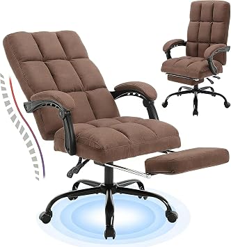 Reclining Office Chair with Foot Rest,Brown Office Chair with Wheels, Fabric Recliner Desk Chairs High Back Computer Executive Swivel Chairs with Lumbar Support for Adult