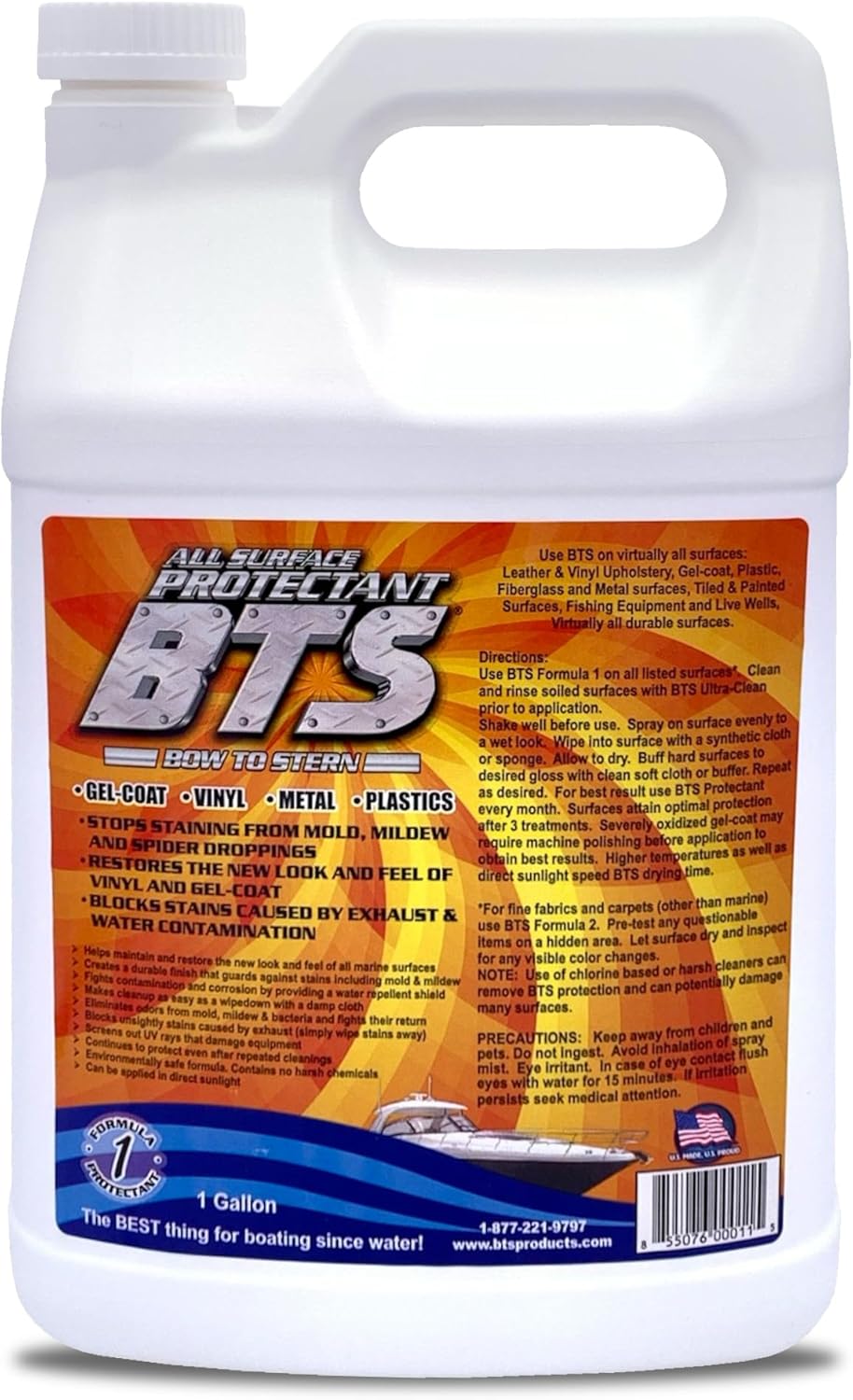 BTS - Bow to Stern | Marine Multi-Surface UV Protection Boat Spray for Vinyl, Gel-Coat, Leather, Plastic and Rubber | Water Repellent Surface Reduces Oxidation Process