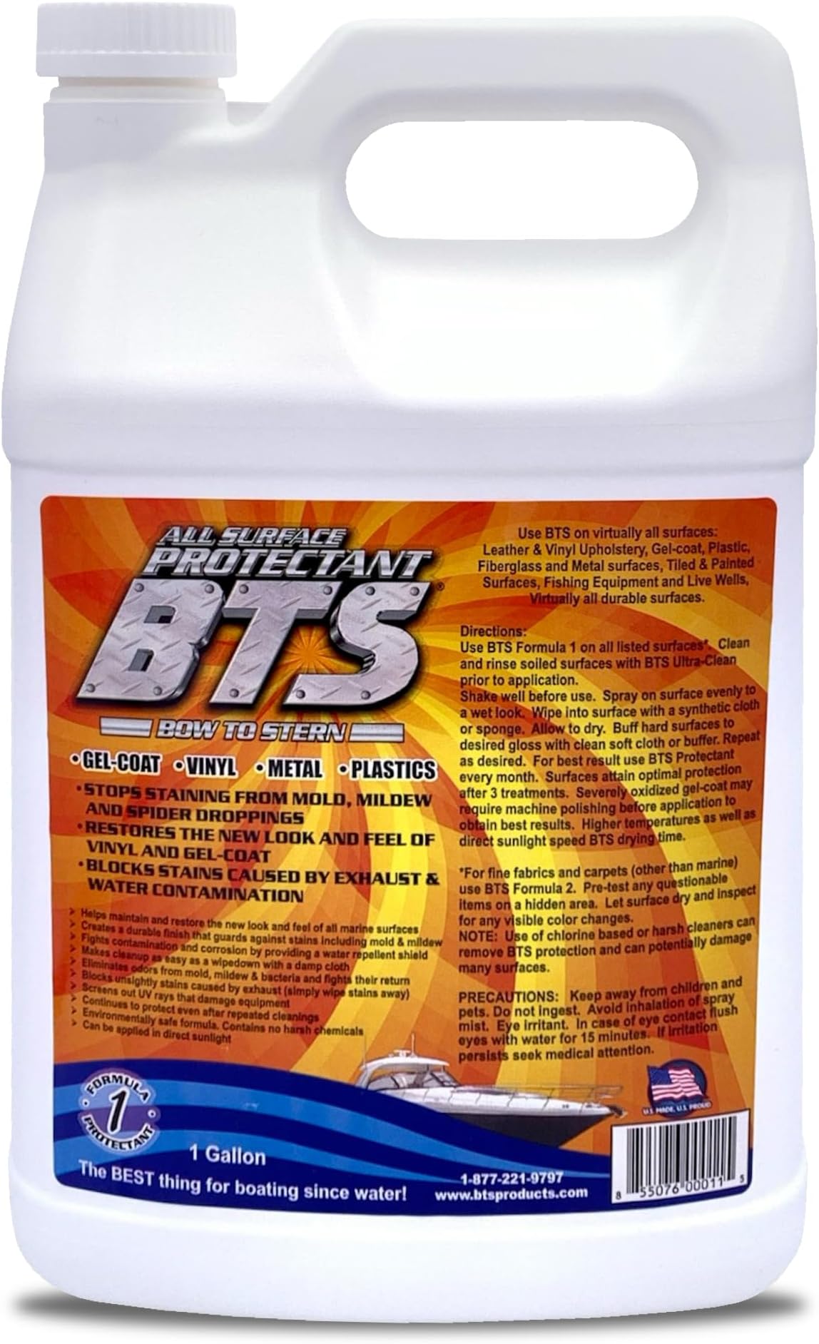 BTS - Bow to Stern | Marine Multi-Surface UV Protection Boat Spray for Vinyl, Gel-Coat, Leather, Plastic and Rubber | Water Repellent Surface Reduces Oxidation Process