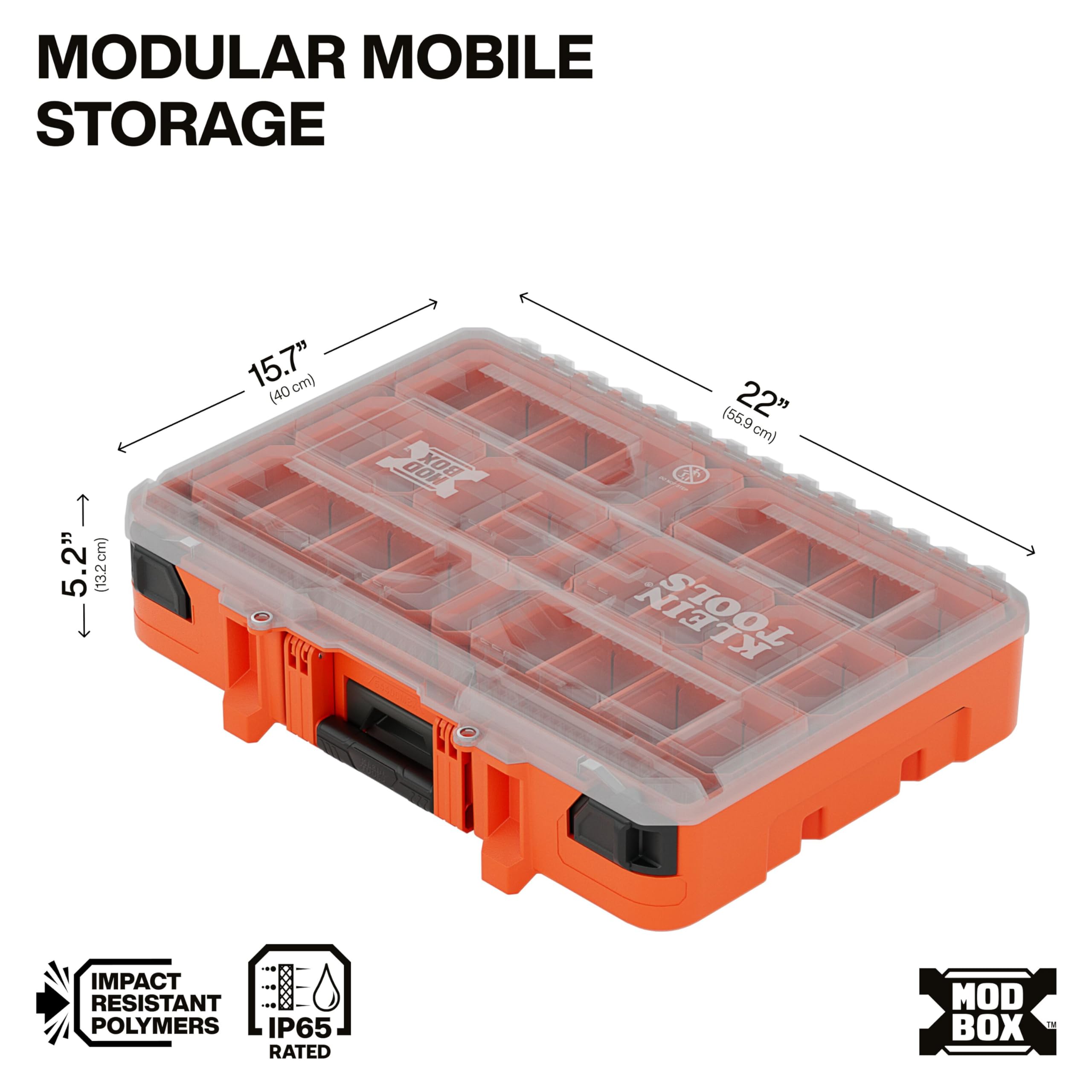 Klein Tools 54400MBX MODbox Tall Compartment Box, Full-Width Tool