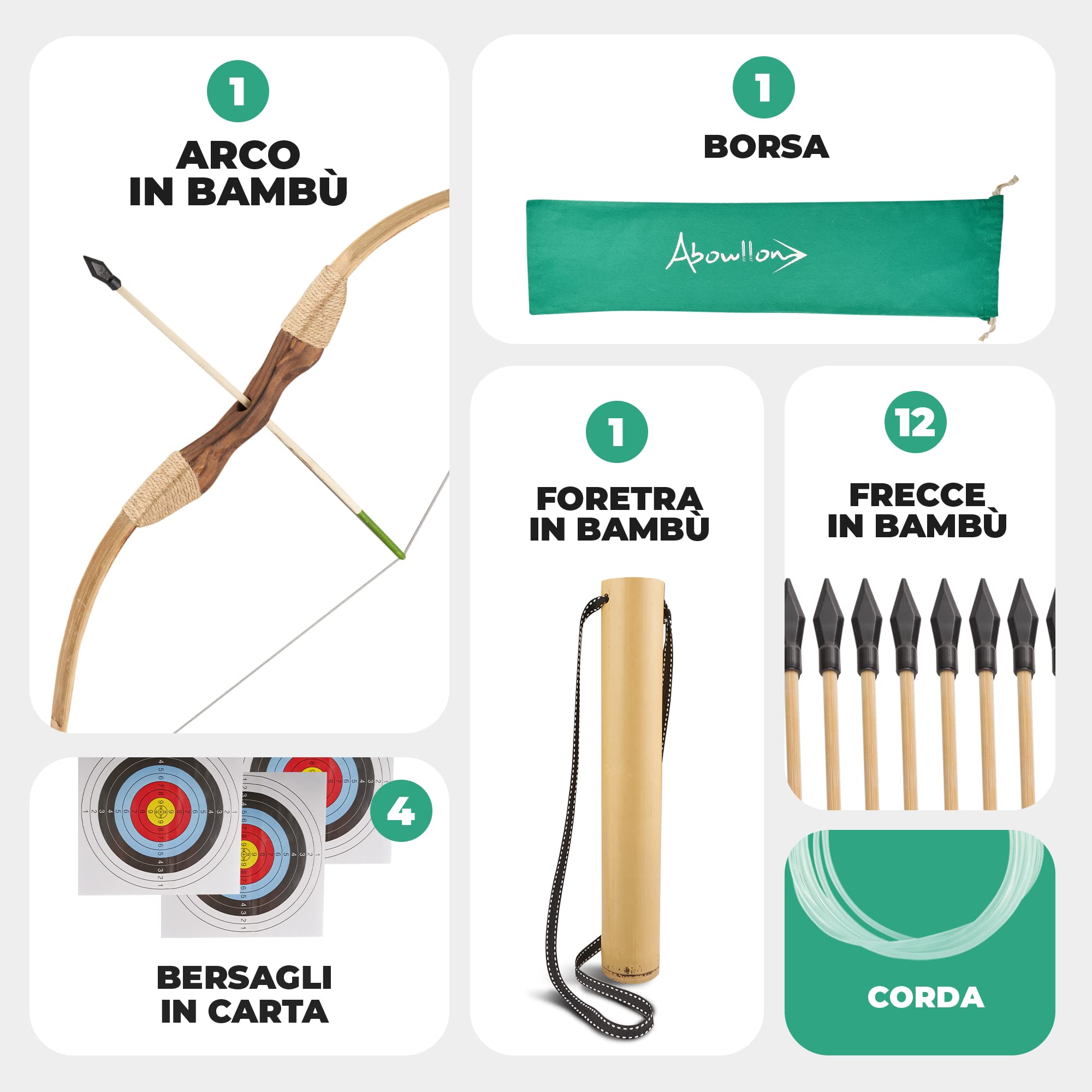 Set di Arco e Frecce in Legno per Bambini con 12 Frecce, Faretra, Borsa per il Trasporto & 4 Bersagli | Arco per Bambini per Tiro con l'Arco, Regali per Ragazzi, Attrezzatura Sportiva