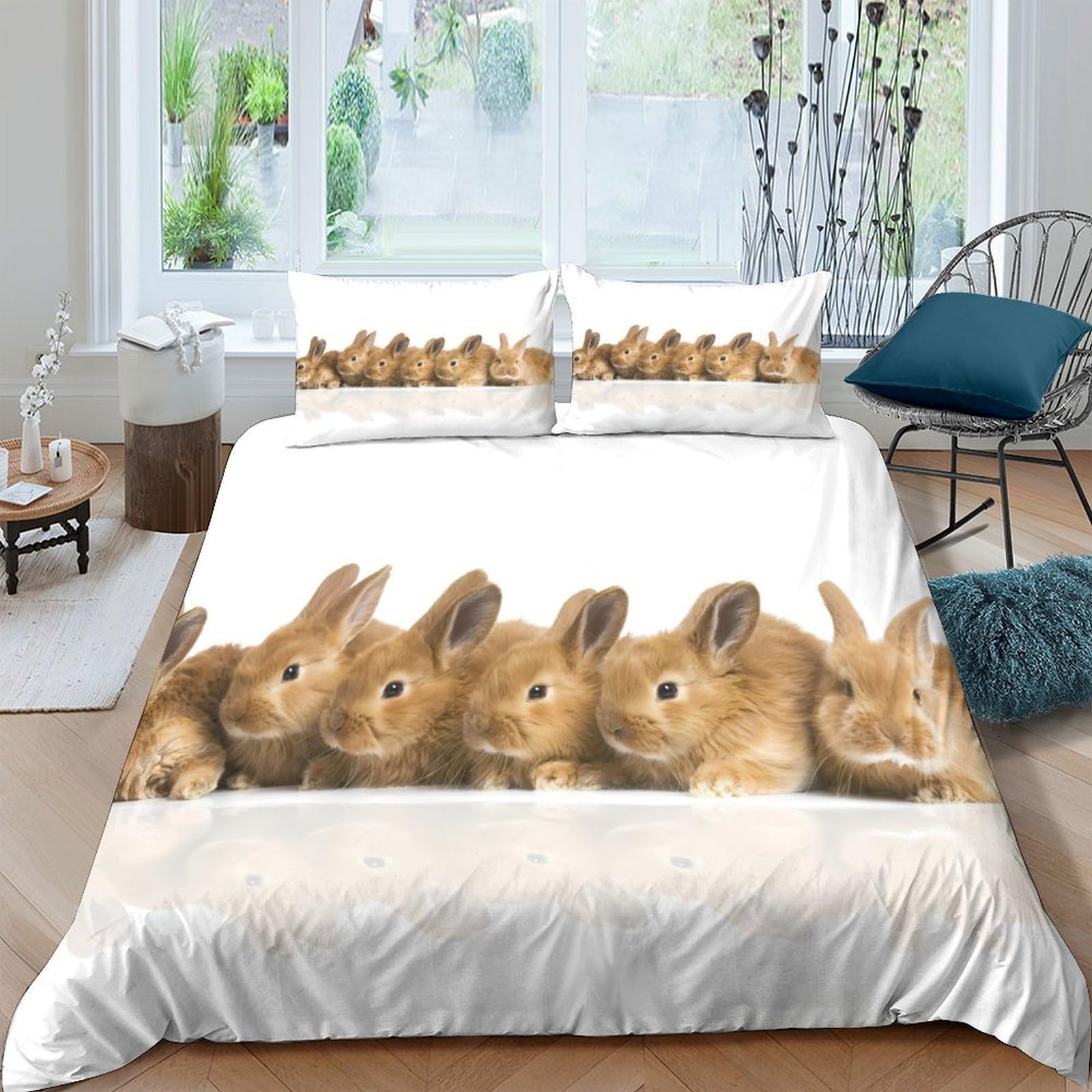Ctjqhvkz Style-8 3D Printed Rabbit Bunny Fitted Sheet Microfiber Soft Non-Slip Bed Cover For Bedroom Dorm Mattress Decoration Single（135X200cm）