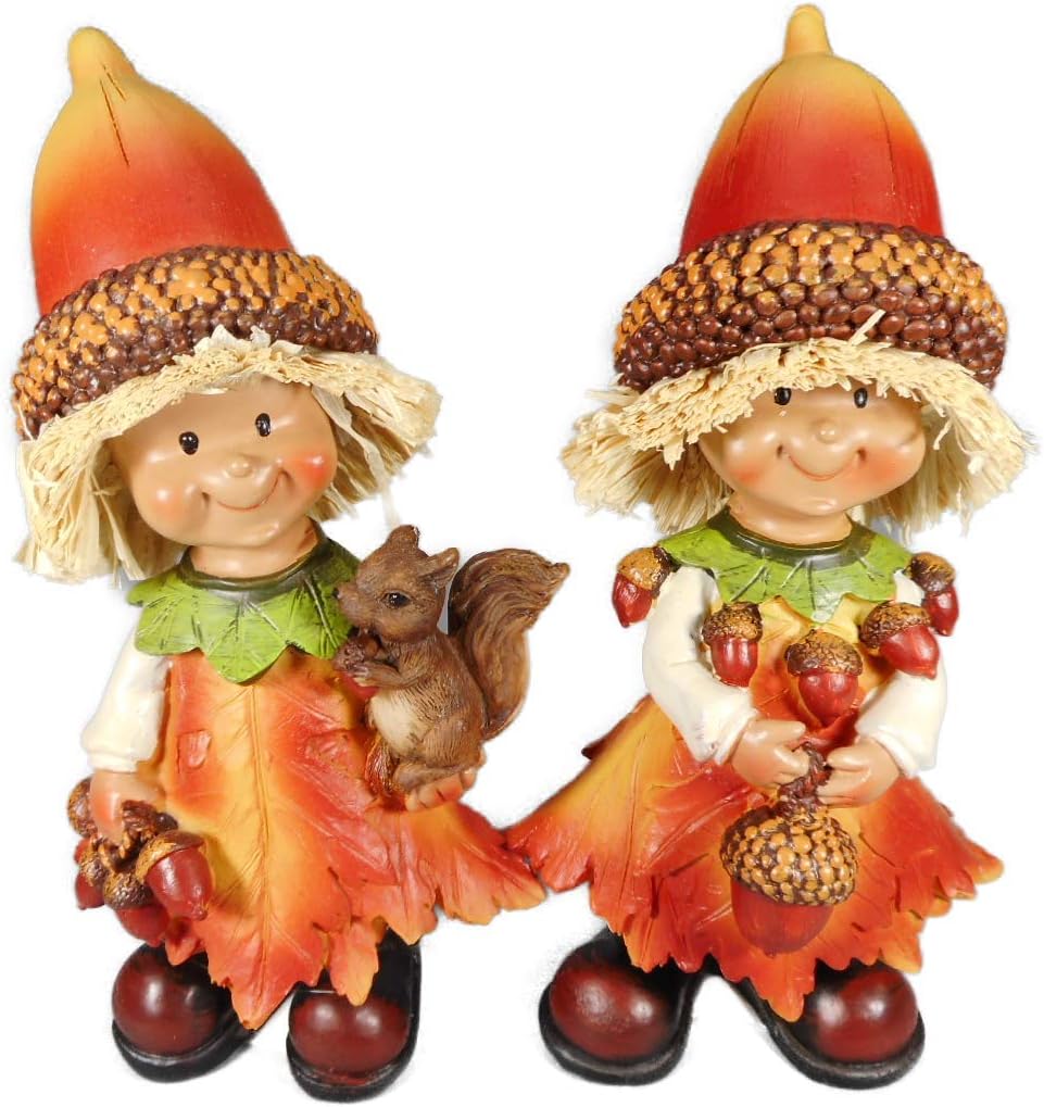 Herbstdeko Wichtel 2er Set Mit Pilzhut - 15cm Polyresin Figuren
