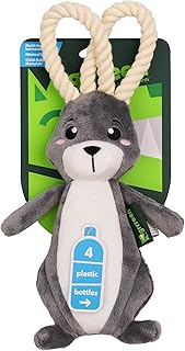 GRRREEN Stuffed Animal Dog Toy, Arctic Hare Puppy Chew Toy for Aggressive Chewers - Playology Teeth Cleaning Bite Resistant Interactive Plush Toy, Fits Pet Toy Basket, Made of Recycled Plastic Bottles