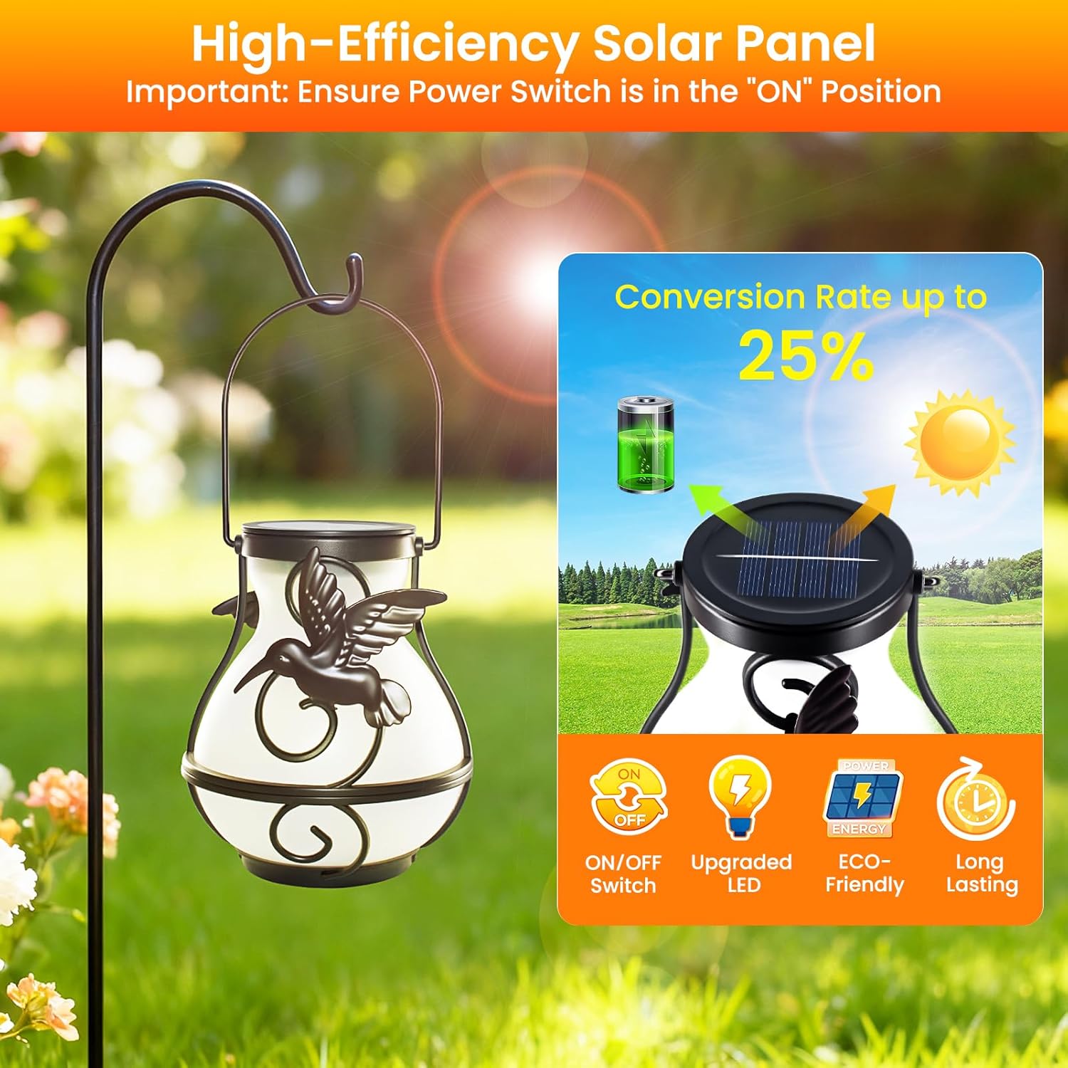 2 Pack Solar Lanterns Outdoor Waterproof Flickering Flame Light Hummingbird Hanging Solar Powered Lantern for Yard Patio Porch Path Tree Outdoor Garden Decor Women Mom Friend Gift